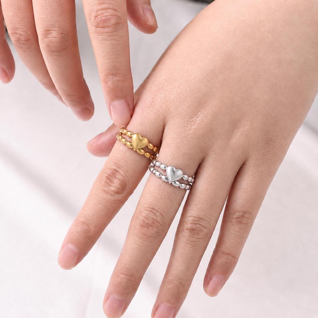 Simple High-Grade Pleated Heart & Leaf Stainless Steel Open Ring