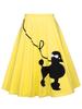 Tonval Pinup 50s Dog Print Kawaii Vintage High Waist Skirts for Women Cotton A Line Knee Length Retro Swing Skirt