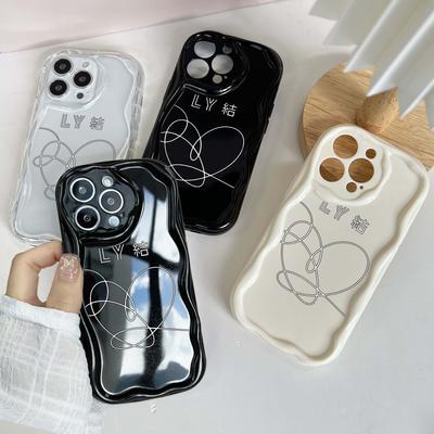 N16 Lovely Heart Design Wavy Phone Case for iPhone 15 14 13 Pro Max Samsung S24 S23 Ultra A54 A14 A12 Xiaomi Redmi 13C Huawei Honor Soft Back Cover