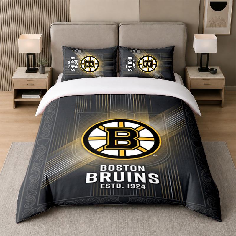 3Pcs Bedding SetBoston Bruins Soft Bed Sheet and Two Pillowcases Home Bedroom Decor