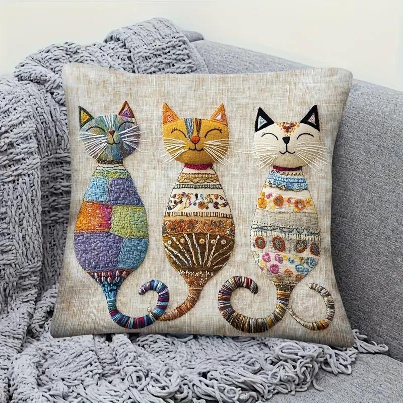 Lebendige Böhmischer Stil Kurzer Plüsch Kissenbezug 45x45cm Bezauberndes Kätzchen Wohnzimmer Schlafzimmer Dekor (Kissenfüllung nicht im Lieferumfang enthalten)