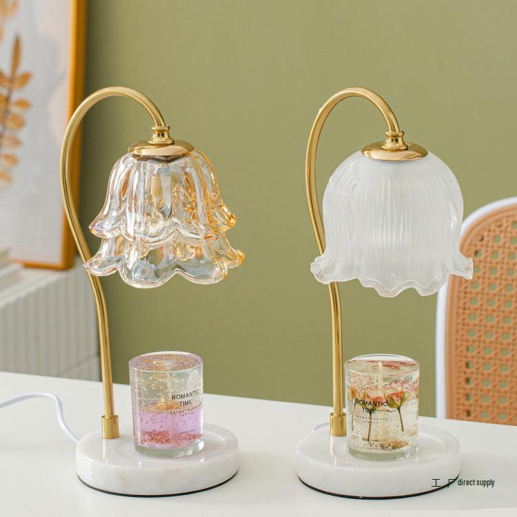 Beast Valley Lily Aroma Candle Lamp - Smokeless Wax Melting Marble Lamp for Romantic Bedroom Ambiance