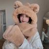 Bear Hat Female Scarf Gloves Integrated Winter Student Warm Cute Scarf Plush Three-piece Set Thickened Internet Celebrities