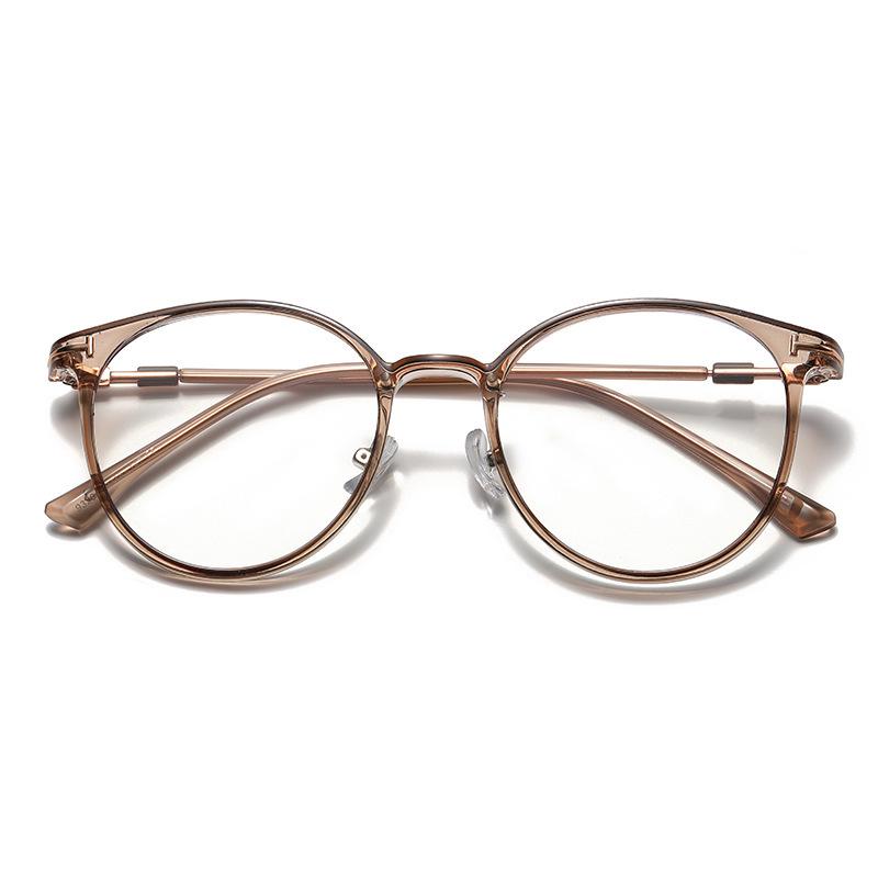 Korean Style Anti-Blue Light Round Frame Glasses for Women - Non-Prescription, Compatible with Myopia Lenses