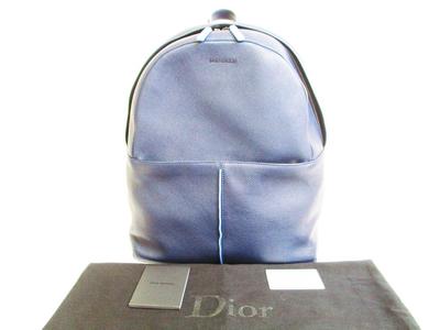 Authentic Homme Carf Leather Navy Blue&Light Blue Backpack #6872 Seller Refurbished