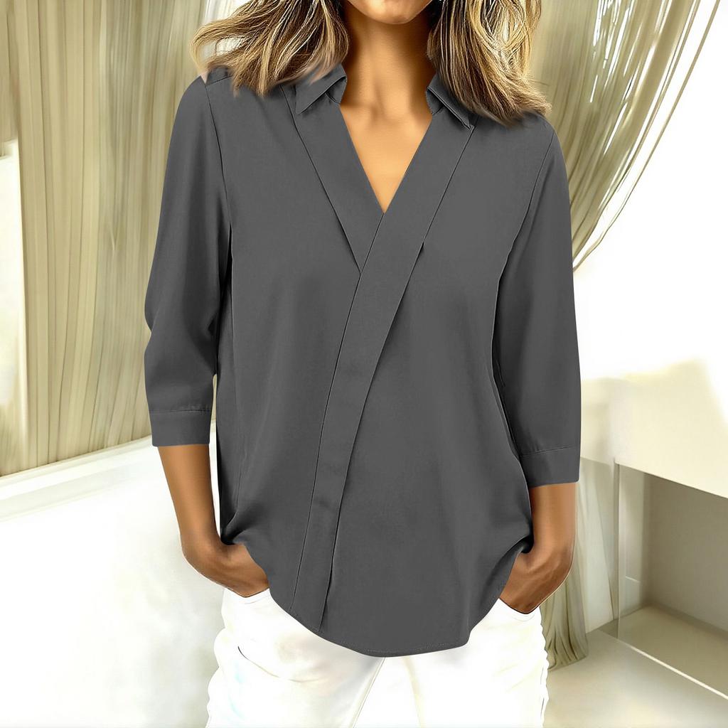 3/4 Length Sleeve Womens Tops V Neck Shirts Trendy Printed Business Casual Work Blouses