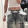 Punk Damen Taillenketten PU Leder Goth Gürtel Trendiger Engelsflügel Taillengürtel Rave Outfit