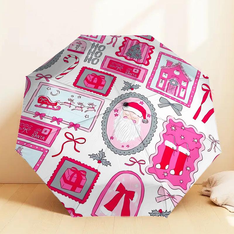 1pc Santa Christmas Pattern Umbrella Design Automatic Opening and Closing Umbrella, High-quality Travel Umbrella, c1128083