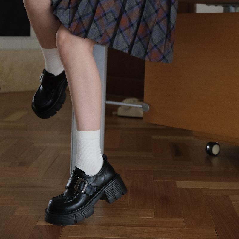Autumn and winter new retro platform leather small leather shoes genuine leather Japanese college style increased versatile loafers single shoes women