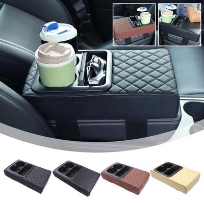 Auto Center Console Armrest Cushion With 2 Cup Holder Leather Pad Height Pad Portable Cover Armrest Amrest PU Pillow Car P7E1