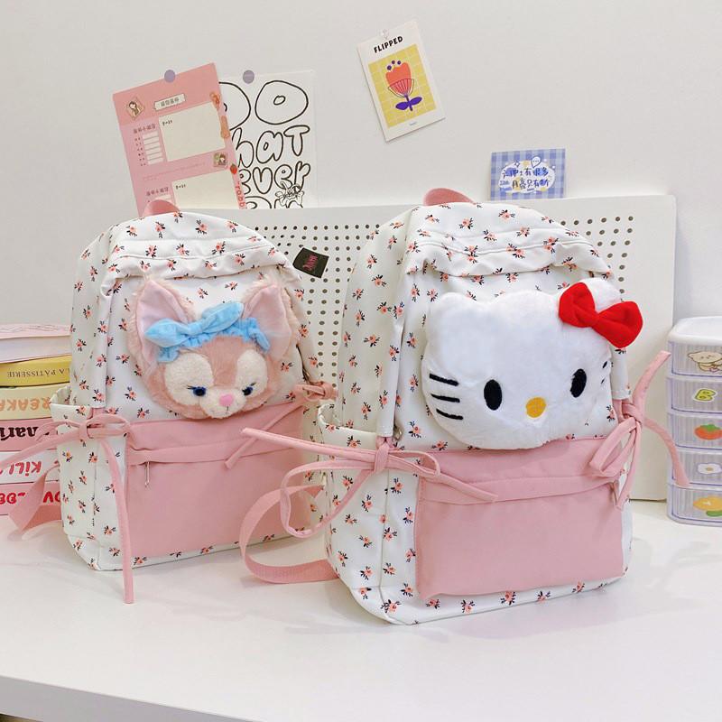 Linabell Cat With Printing Cartoon Girl Backpack Nylon Bag Student