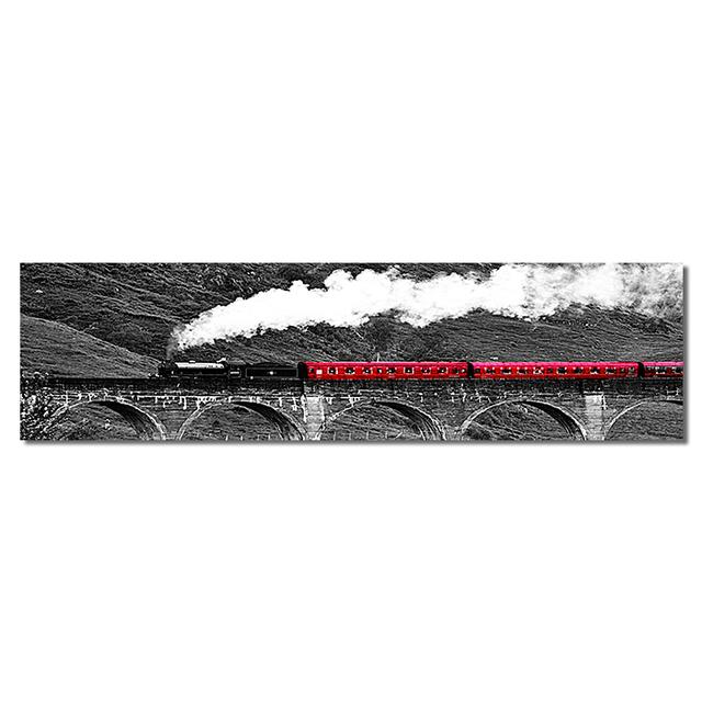 Naturlandskap Bybilde Svart Rød Tog Lerretmaleri Veggkunst Bilder Plakater og Trykk for Stue Soverom Hjemmeinnredning Uten Ramme