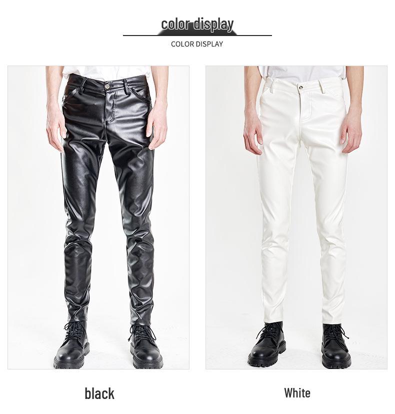 Spring/Summer Men's Slim Fit Elastic Leather Pants - Green Bar Orange, Breathable & Lightweight