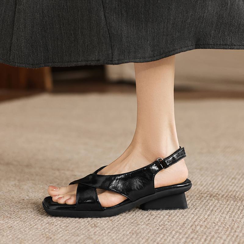 

Krazing Pot Microfiber Med Heels Office Lady European Design Hook Loop Summer Size 43 Size 42 Women Sandals 43 чорний