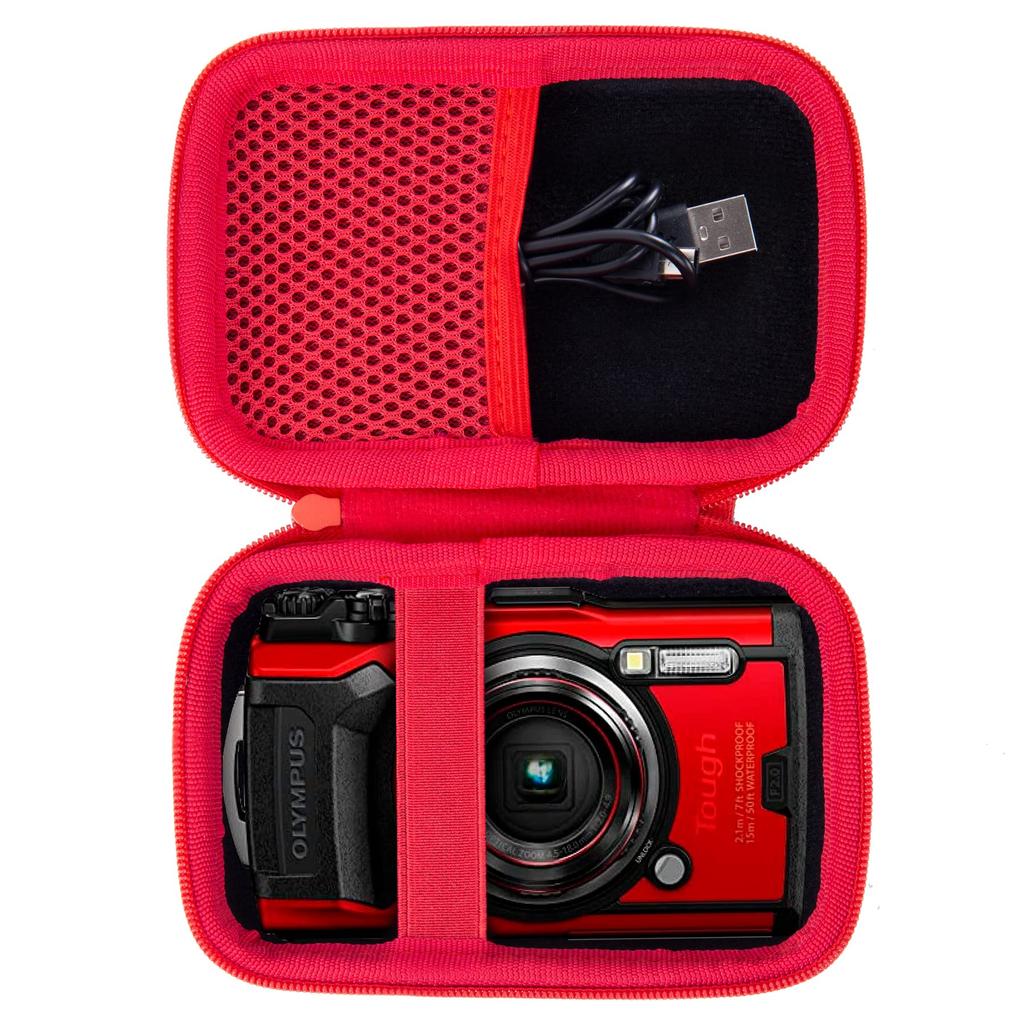 Aenllosi Storage Case Compatible with Olympus Digital Camera Tough TG-7 / TG-6 / TG-5 / TG-4 / TG-3 / TG-2 (Red Zipper) (Case Only)