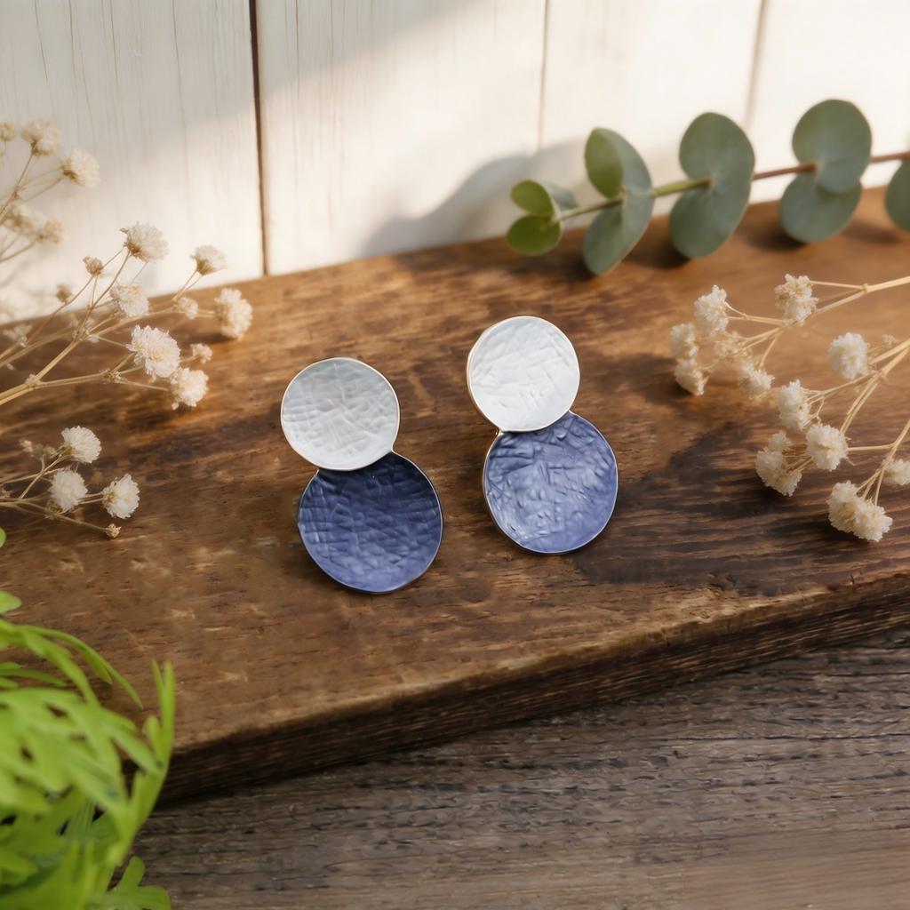 Double-layer round geometric splicing hand-painted enamel colored stud earrings, European and American style niche high-end temperament earrings
