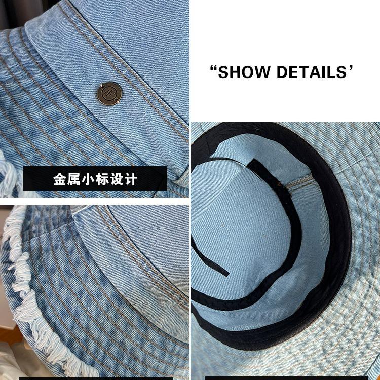 Raw Edge Washed Denim Fisherman Hat Children Spring and Summer Retro Old Versatile Fashion Sunscreen Sunshade Basin Hat