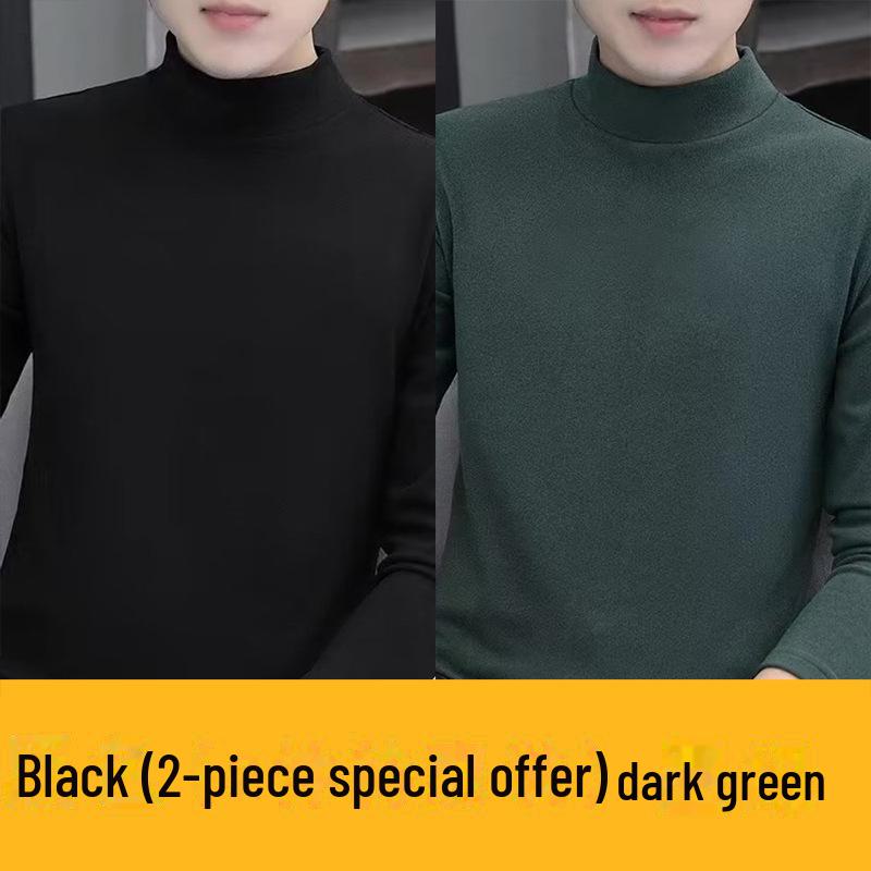 Men's Double-Sided Flannel Long-Sleeve Mid-Collar T-Shirt - Warm Winter/Spring Top (2022)