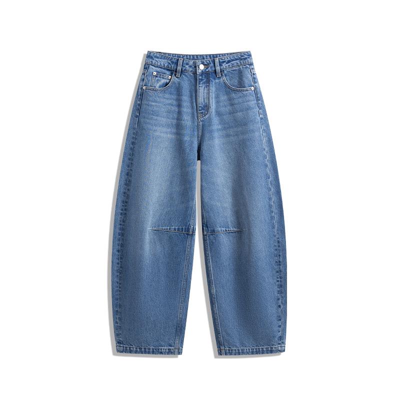 

Li Shaonü Women s Wide-Leg Curved Knife Jeans: Retro Washed, High-Waisted, Slimming, and Versatile Banana Pants Extra Small синий