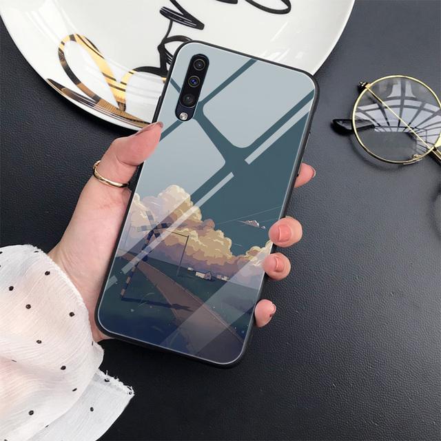 Natural Scenery Fundas Case pro Samsung Galaxy A71 A72 A70 A73 A53 A13 5g A03 A22 A21s A03 Core A42 A52 Luxusní skleněný kryt Coque