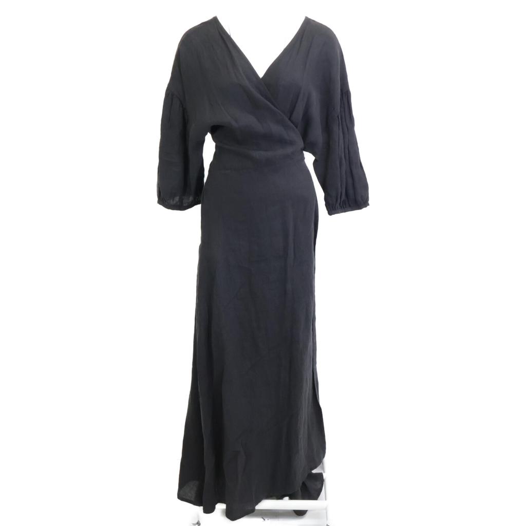 L'Appartement 20-040-560-00004 Black Linen Wrap Dress Dress Not Written blackUsed