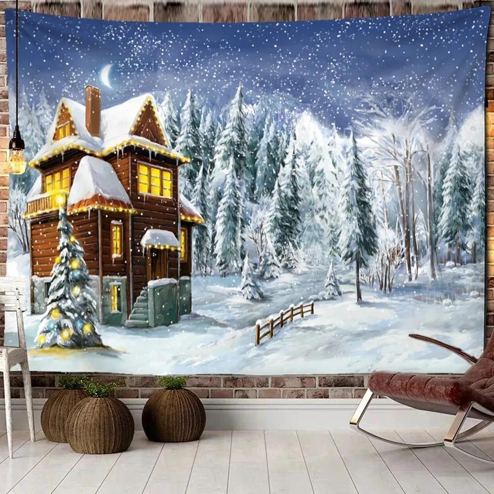 Christmas Snowy Woods Pattern Tapestry Bedroom Living Room Home Wall Decoration