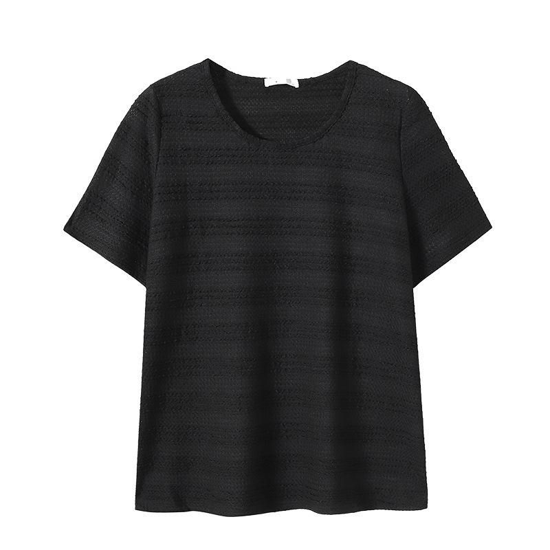 Großes gestricktes T-Shirt mit Rundhalsausschnitt für Damen im Sommer, Neuer Stil, mit offenem Design zur Schlankheitskurve, Kurzarm-Top