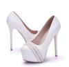 Women Pumps Pointed Toe String Bead Slip-On PU 14CM Thin Heels Party Prom Mature Banquet Wedding Shoes Sexy Ladies Party Shoes