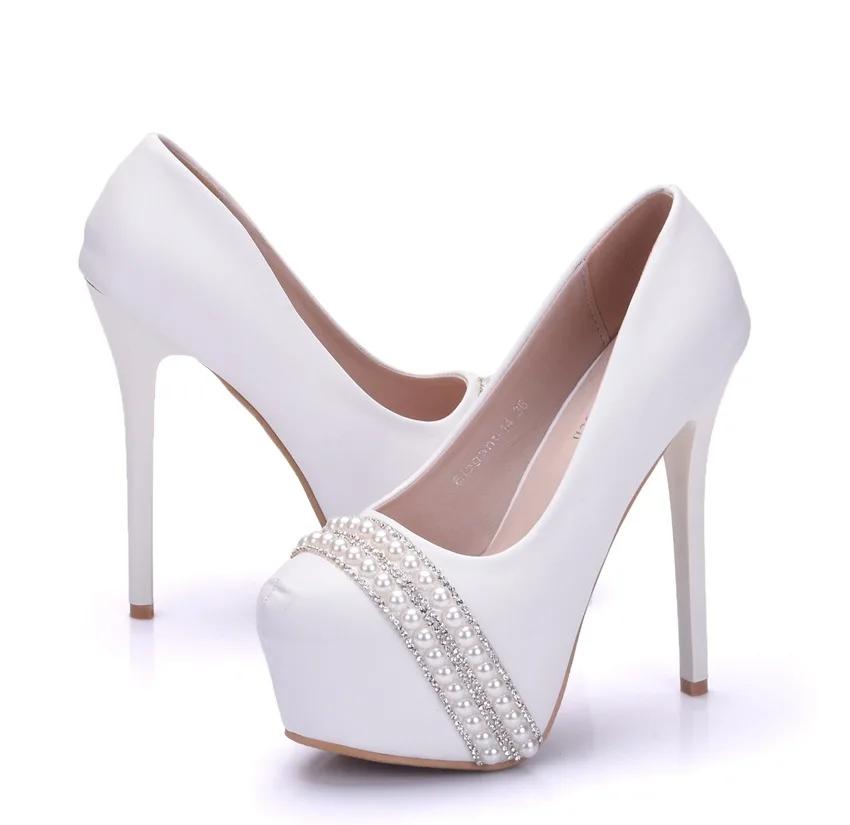 Women Pumps Pointed Toe String Bead Slip-On PU 14CM Thin Heels Party Prom Mature Banquet Wedding Shoes Sexy Ladies Party Shoes