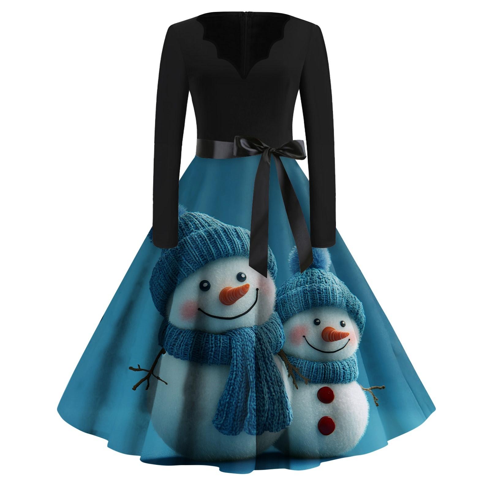 Женские модные повседневные тонкие рождественские платья с длинным рукавом с v-образным — фото 7