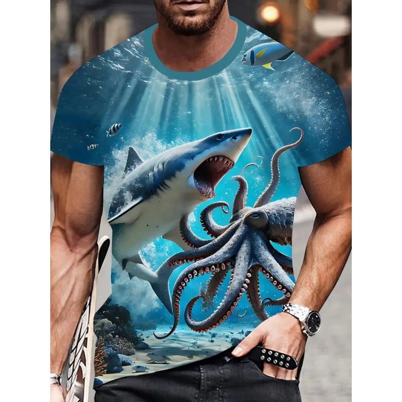 3D Print Men'S Ocean Animal Fish Graphic T-Shirt New In Casual Crew Neck Short Sleeve