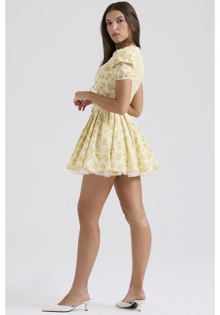 2026 Floral Puff Sleeve Summer Dress – Sweet French Style with Cinched Waist and A-line Skirt.