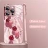 Crystal Cherry Image Tempered Glass Phone Case Suitable for iPhone 17 16 15 14 13 12 11 Pro/Max/Plus Anti Drop and Anti Shock
