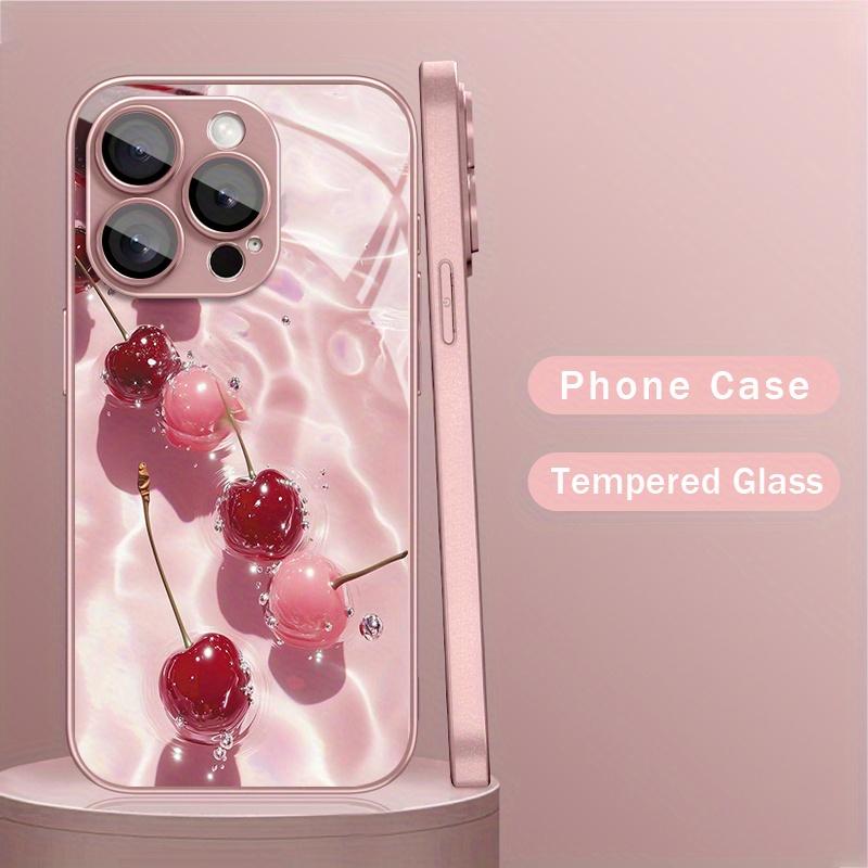 Crystal Cherry Image Tempered Glass Phone Case Suitable for iPhone 17 16 15 14 13 12 11 Pro/Max/Plus Anti Drop and Anti Shock
