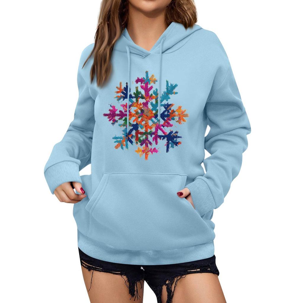 Women's Winter Christmas Printed Pullover Hooded Sweatshirt Fleece Long Sleeve Sweatshirt