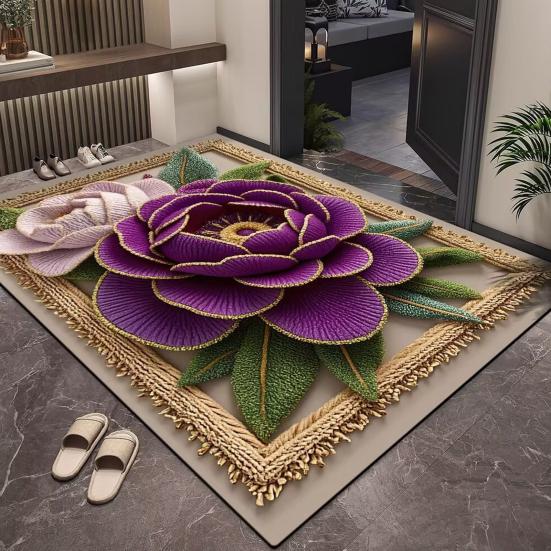 Bodenmatte 3D Blumenmuster Badezimmerteppich Hochsaugfähig Schnelltrocknend Rutschfeste Gummiunterseite Küche Dusche Waschküche Fußmatte