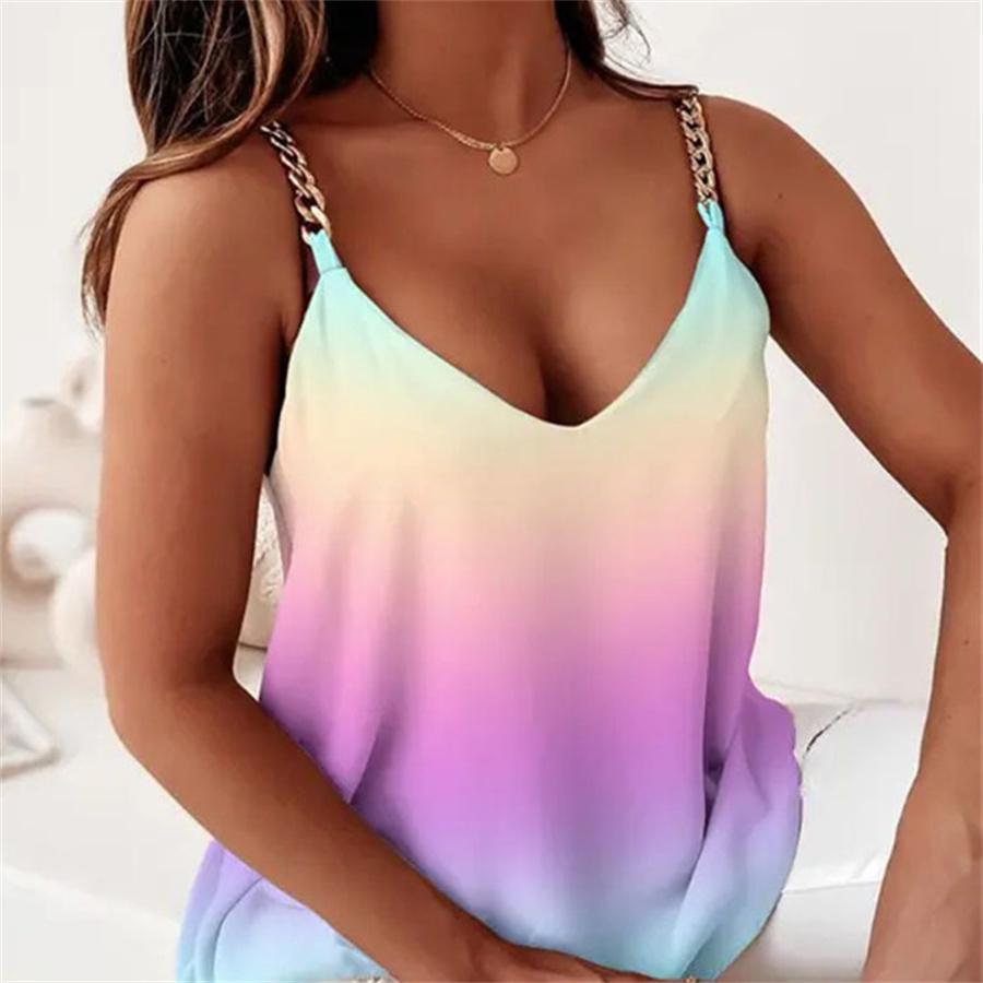 קיץ רצועת שרשרת ללא שרוולים Camis גופיה מודפסת לנשים