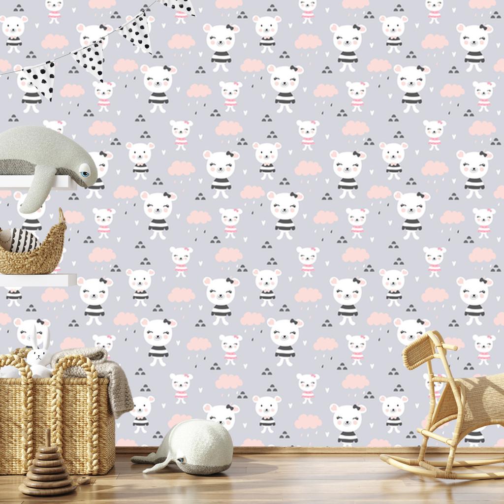 Teddy Bears Clouds Hearts Wallpaper for Living Room and Bedroom 50x1000