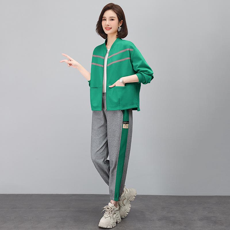 Women's 2023 Spring/Autumn Color Block Sportswear: Baseball Jacket & Jogger Set