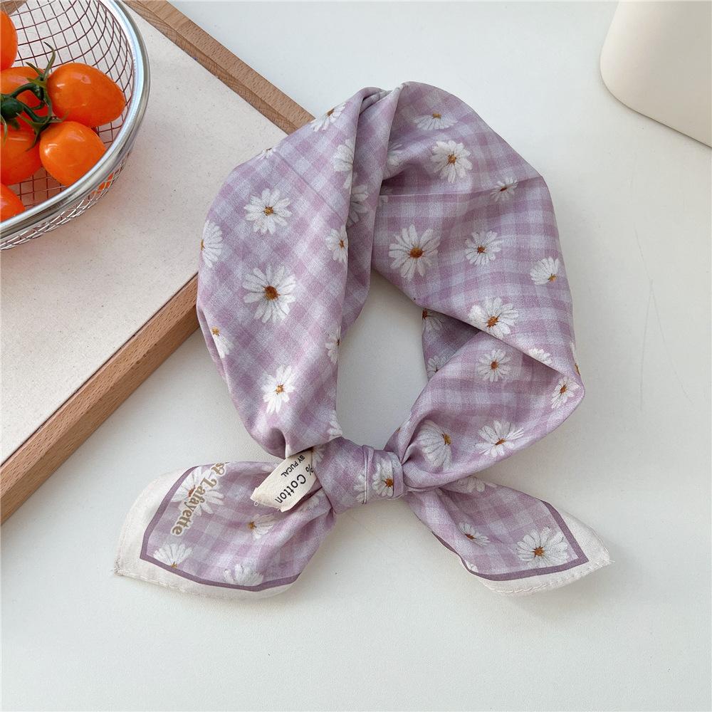 Korean literary and artistic decoration small silk scarf Korean version fashionable versatile spring and summer fresh and breathable cotton and