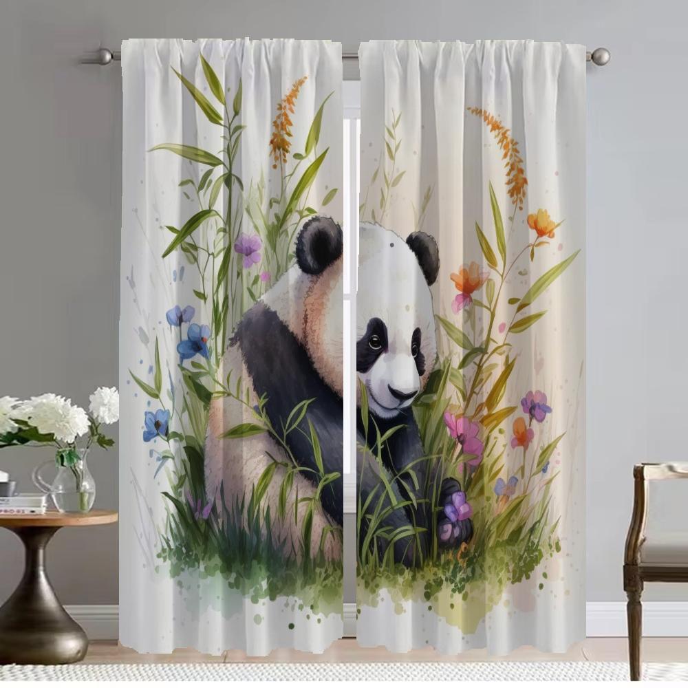 Blackout Curtain for Room 2 Panel Kawaii Panda Modern Living Room Curtains Shades Tulle for Bedroom Halloween Decoration Kitchen