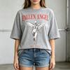 Modny Unisex Upadły Anioł Casualowa Koszulka Regularny Krój Bawełna Krótki Rękaw Ciemny Anioł Streetwear Dżinsowe Szorty Codzienna Koszulka