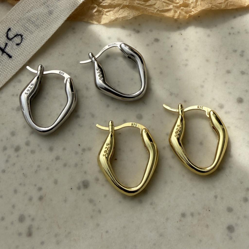 925 Sterling Silver Vintage Earrings For Women Trendy Simple Gold Oval Earring Jewelry Prevent Allergy Party Accessories