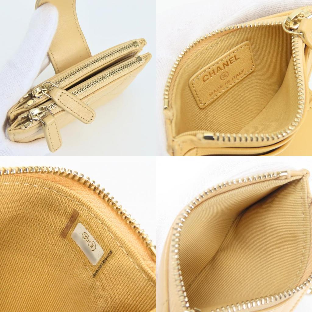 Used CHANEL Coin Case Matrasse Compact Wallet Card Case Lambskin Beige 31 Series