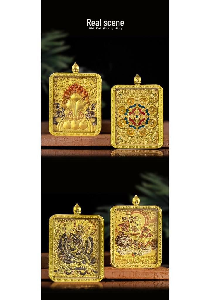 Authentic Gilded Brass Lotus Mani Double-Sided Glass Box with Eight Auspicious Symbols
