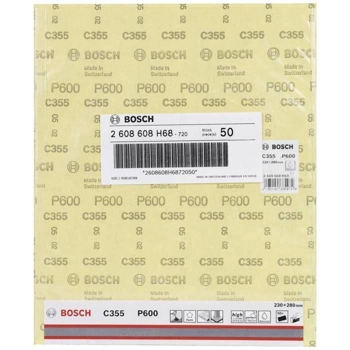 Feuille abrasive - Bosch C355 - Grain 600 - Dimensions 230x280 mm - 1 pièce