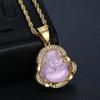 Jade Buddha Pendant Necklace W/ 18K Gold Plated Crystal Charm Hip Hop Chain
