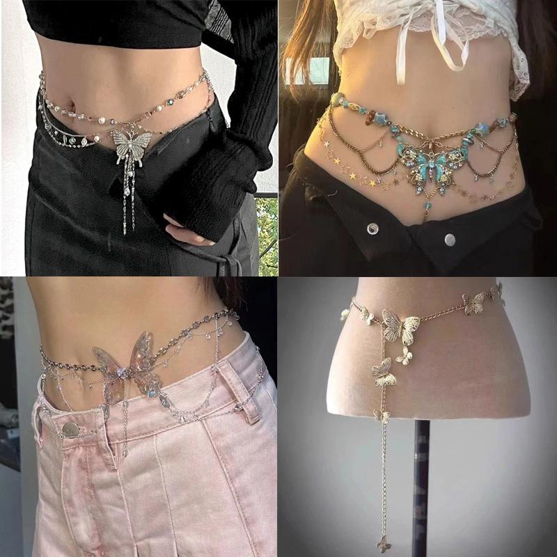 Pure desire wind~ super fairy lace butterfly fringed leg chain niche design leg ring Mori high value waist chain neck chain