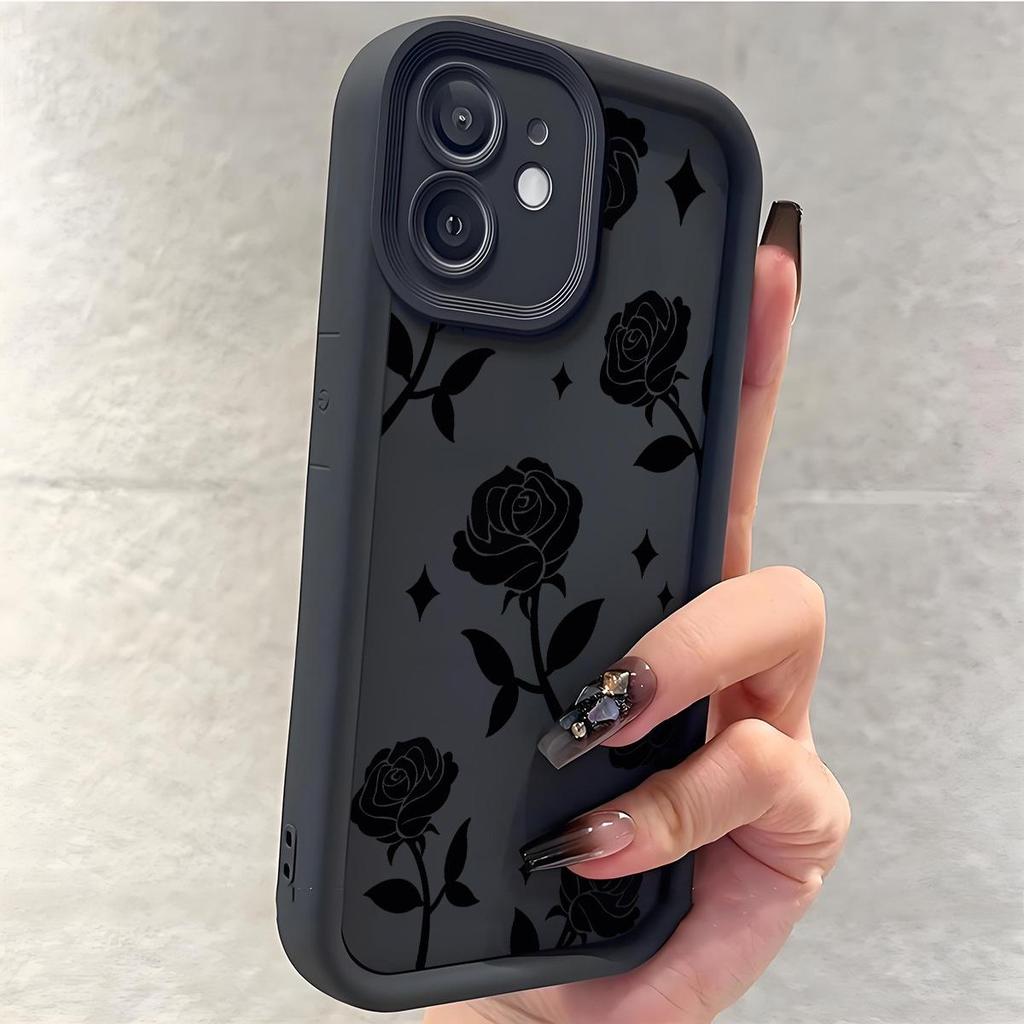 Black Rose Sandstone Groove Case for iPhone 15/16/17