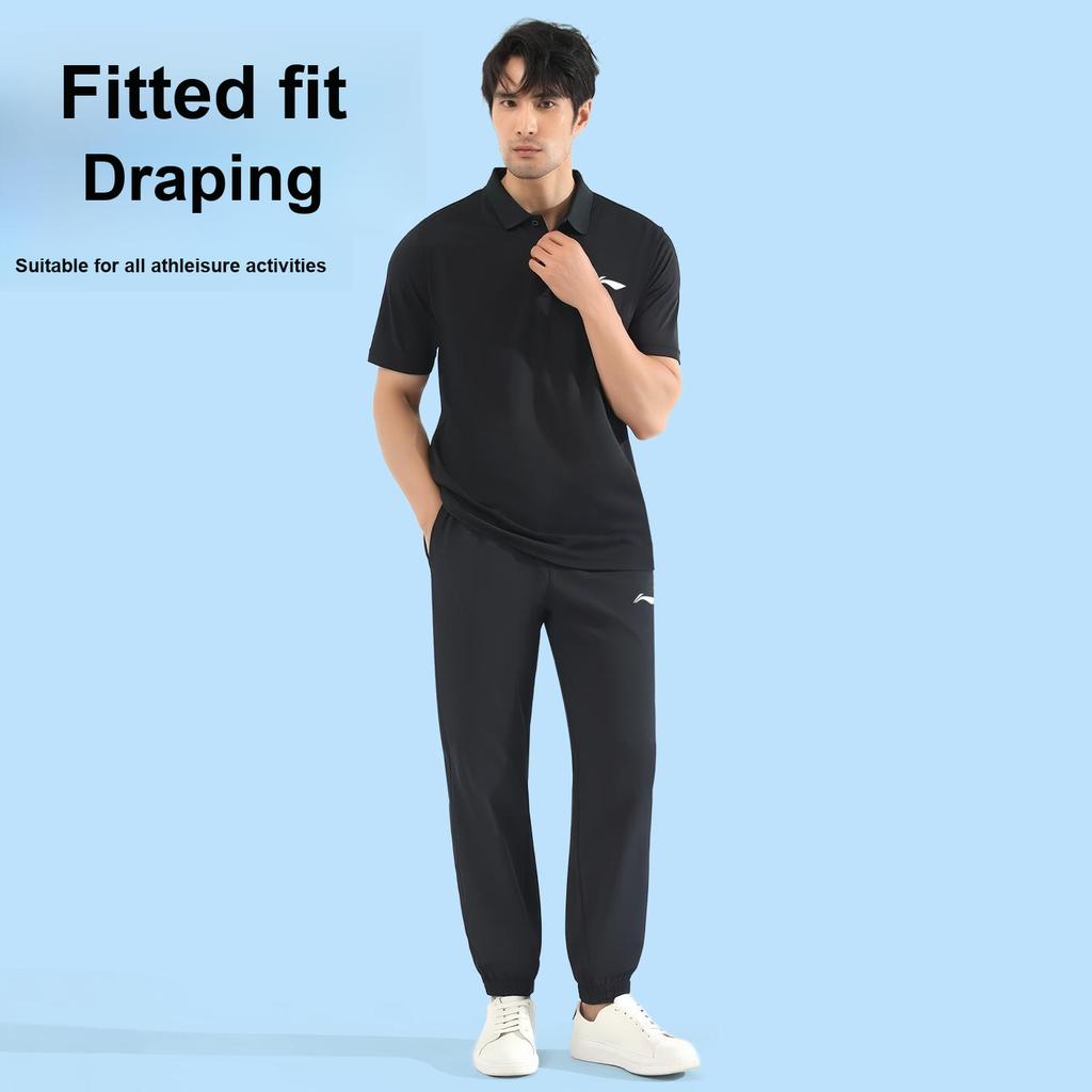 Li-Ning Summer Quick-Dry Short Sleeve Lightweight Breathable Versatile Pants Casual Sports Set Men sets Black YWBW061--1